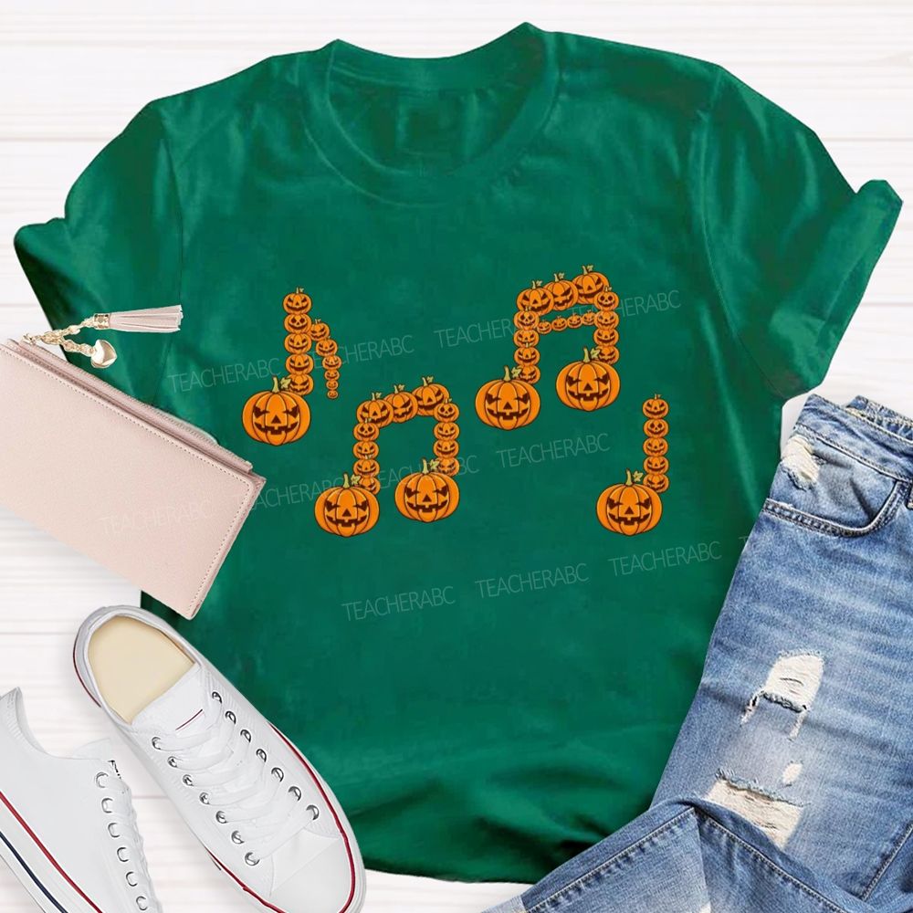 Music Notes Made Of Spooky Pumpkins Music Teacher T-shirt