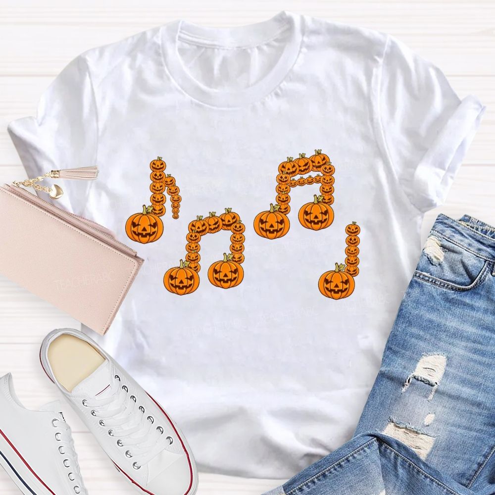 Music Notes Made Of Spooky Pumpkins Music Teacher T-shirt
