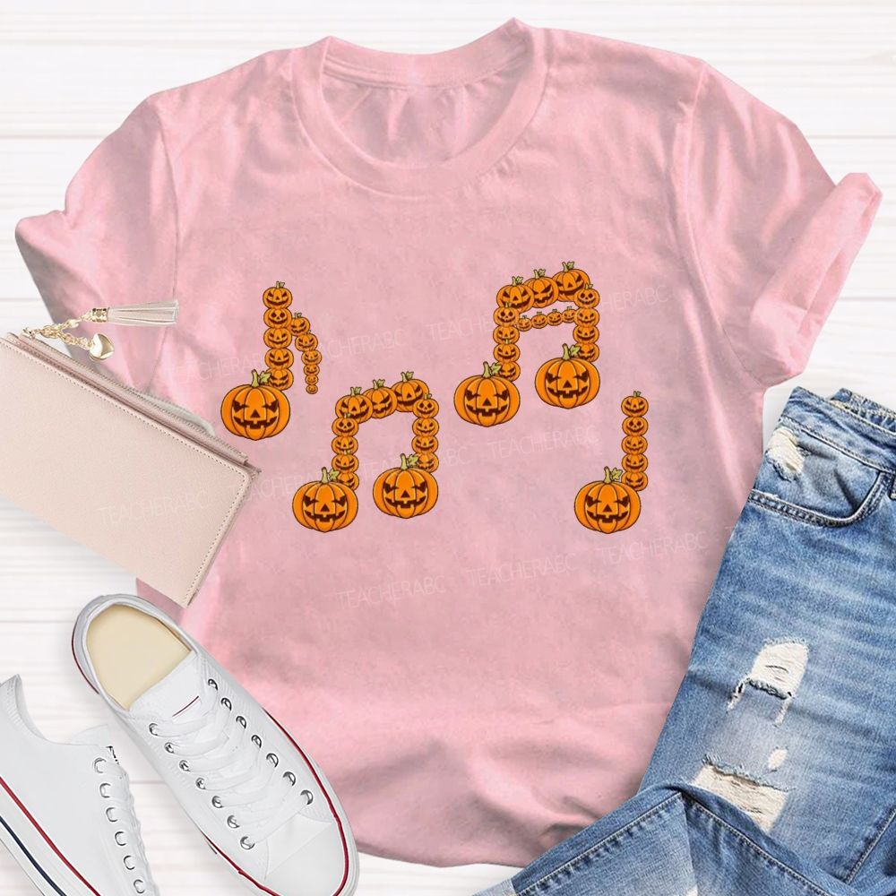Music Notes Made Of Spooky Pumpkins Music Teacher T-shirt