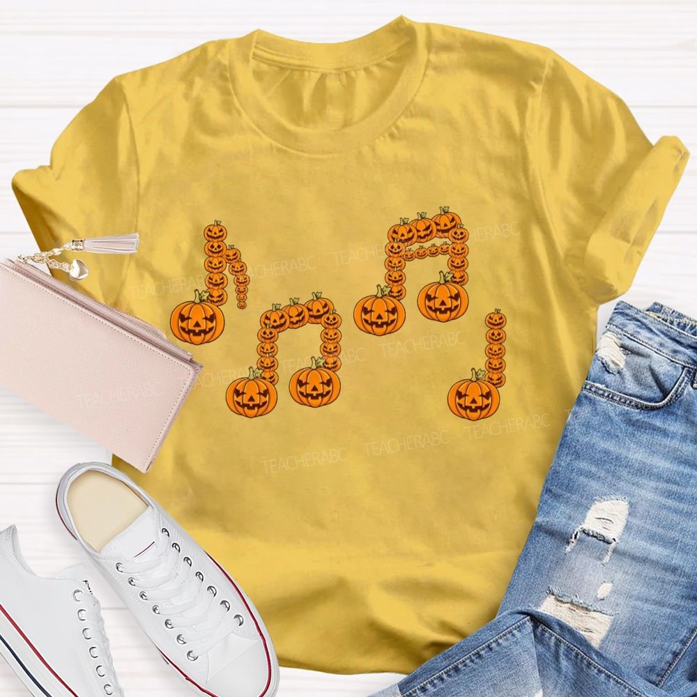 Music Notes Made Of Spooky Pumpkins Music Teacher T-shirt