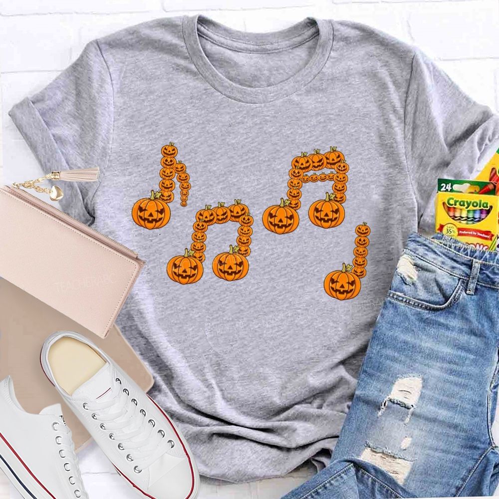 Music Notes Made Of Spooky Pumpkins Music Teacher T-shirt