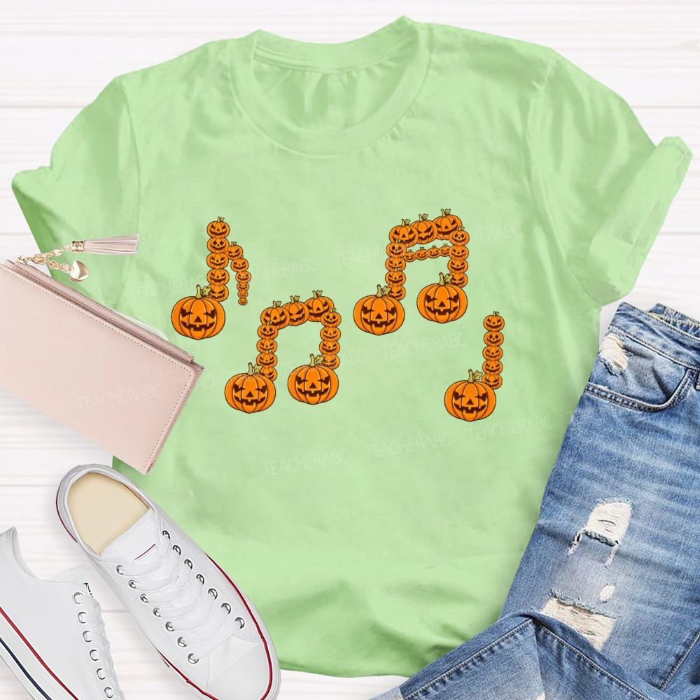 Music Notes Made Of Spooky Pumpkins Music Teacher T-shirt