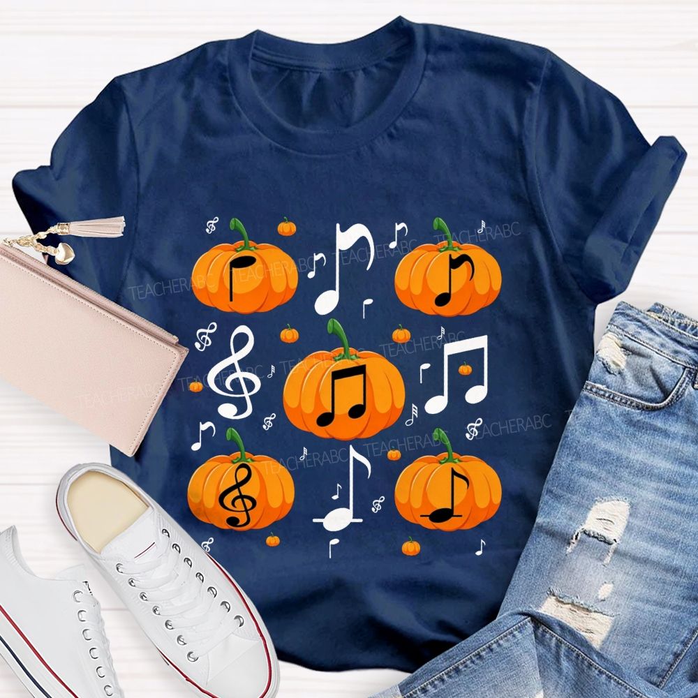 Fall Vibes With Pumpkins And Music Notes Teacher T-shirt