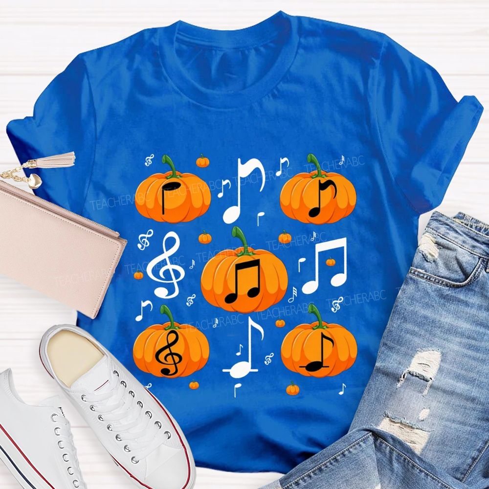 Fall Vibes With Pumpkins And Music Notes Teacher T-shirt