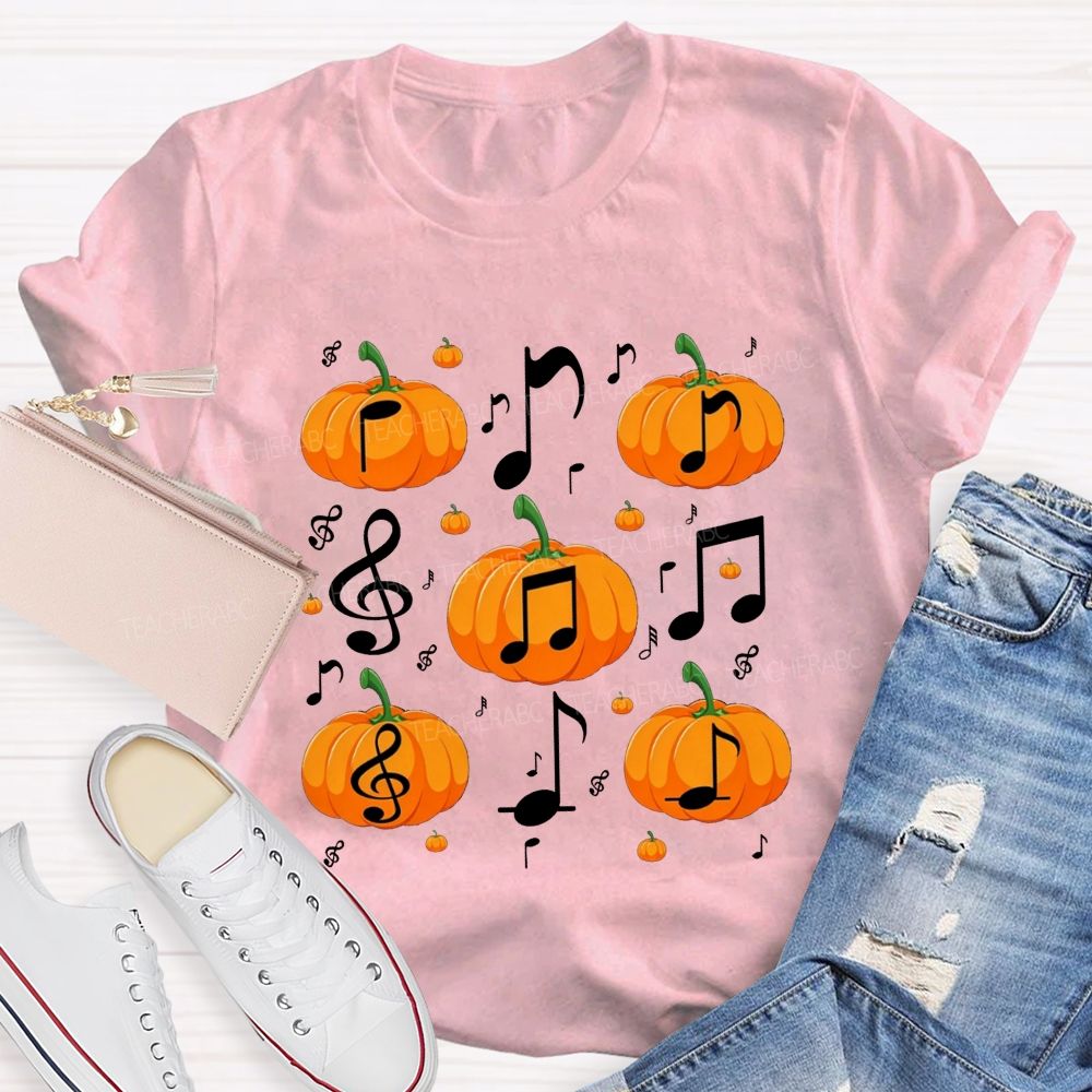 Fall Vibes With Pumpkins And Music Notes Teacher T-shirt