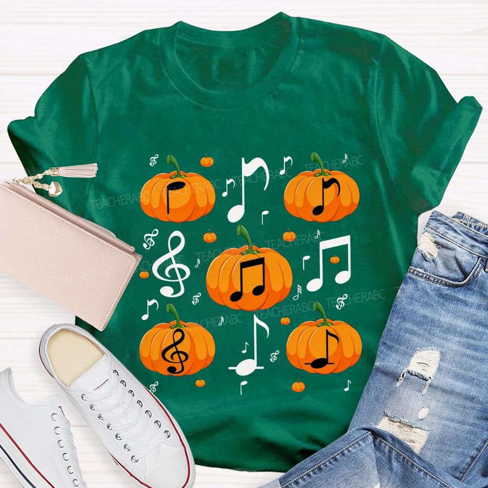 Fall Vibes With Pumpkins And Music Notes Teacher T-shirt
