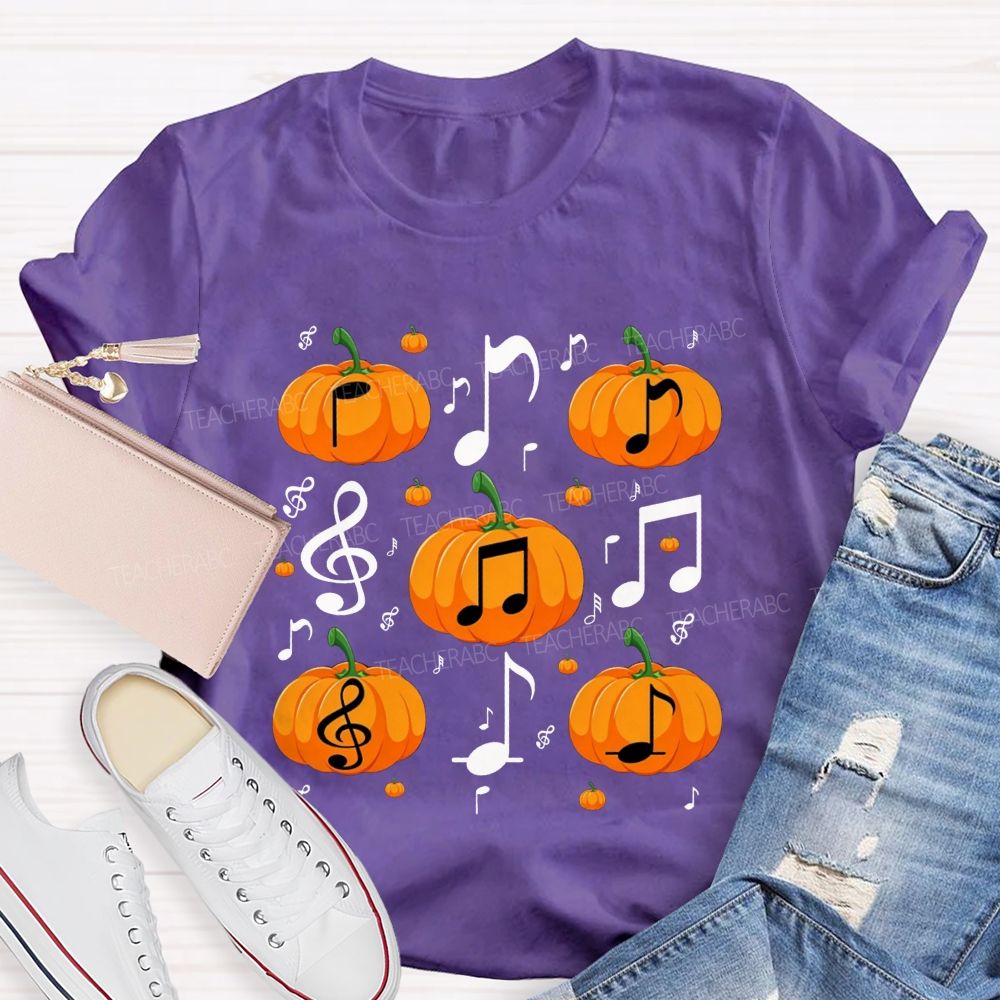 Fall Vibes With Pumpkins And Music Notes Teacher T-shirt
