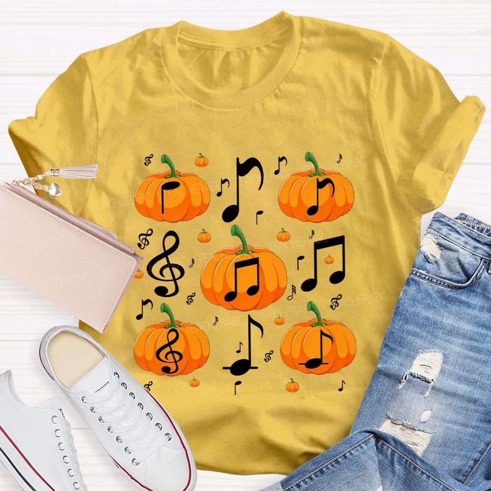 Fall Vibes With Pumpkins And Music Notes Teacher T-shirt