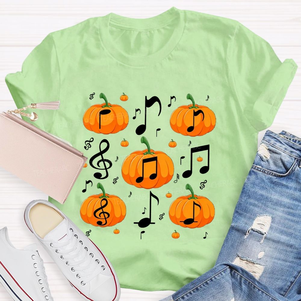 Fall Vibes With Pumpkins And Music Notes Teacher T-shirt