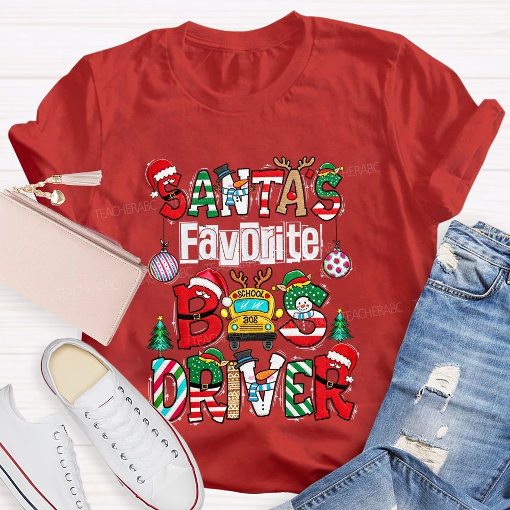 Santa's Favorite Bus Driver Christmas School Bus T-shirt