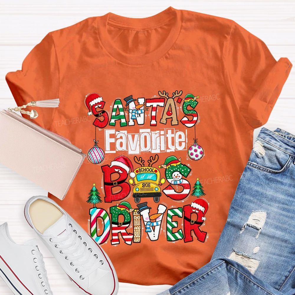 Santa's Favorite Bus Driver Christmas School Bus T-shirt