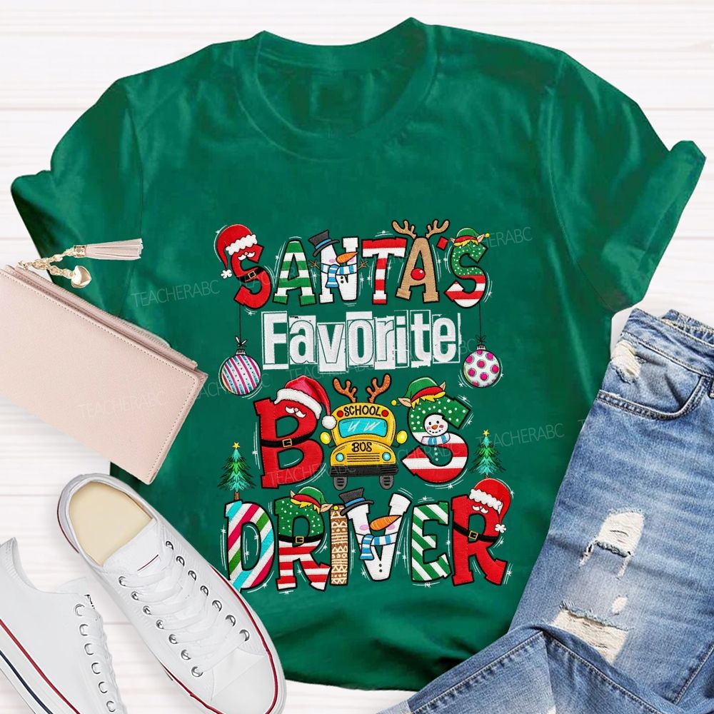Santa's Favorite Bus Driver Christmas School Bus T-shirt