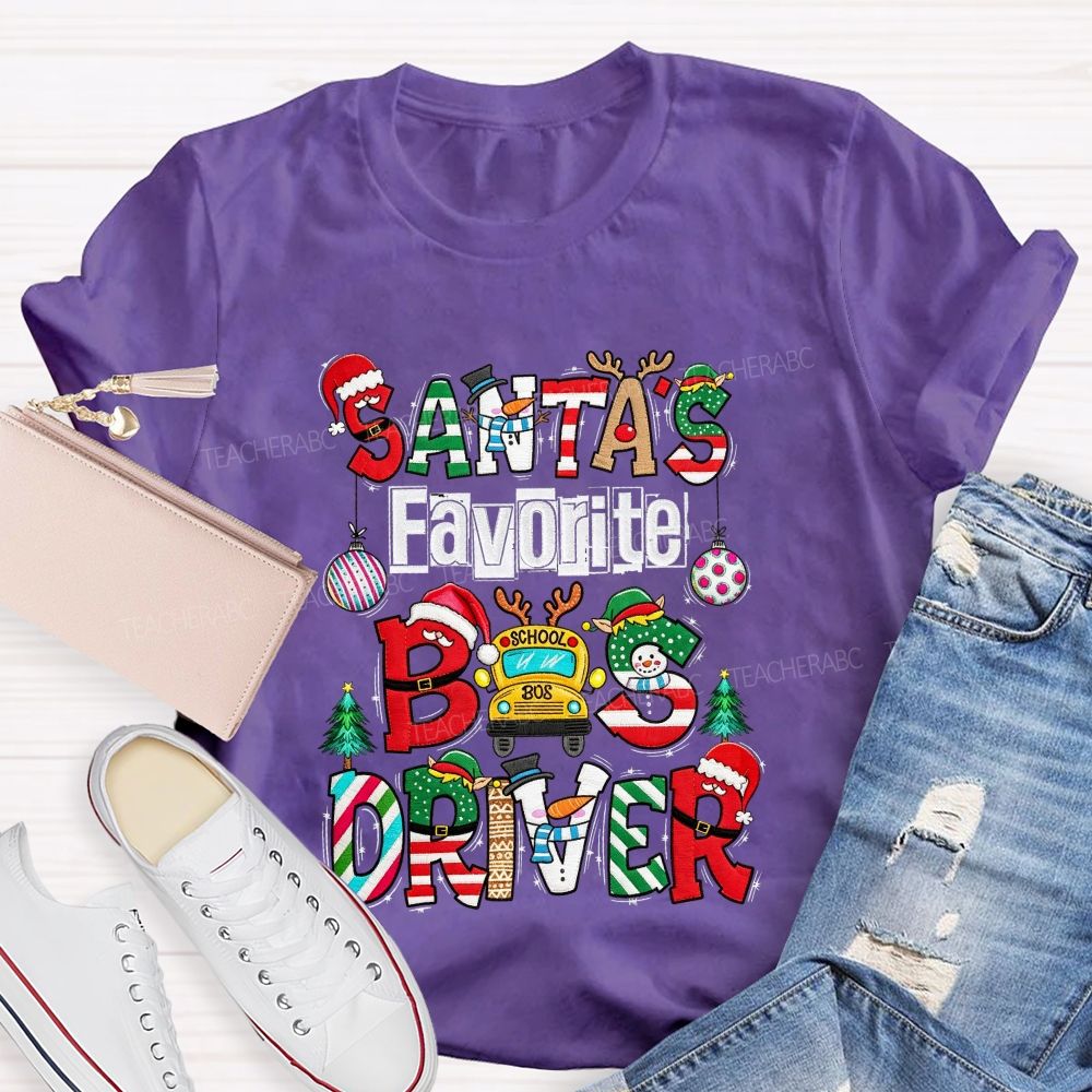 Santa's Favorite Bus Driver Christmas School Bus T-shirt