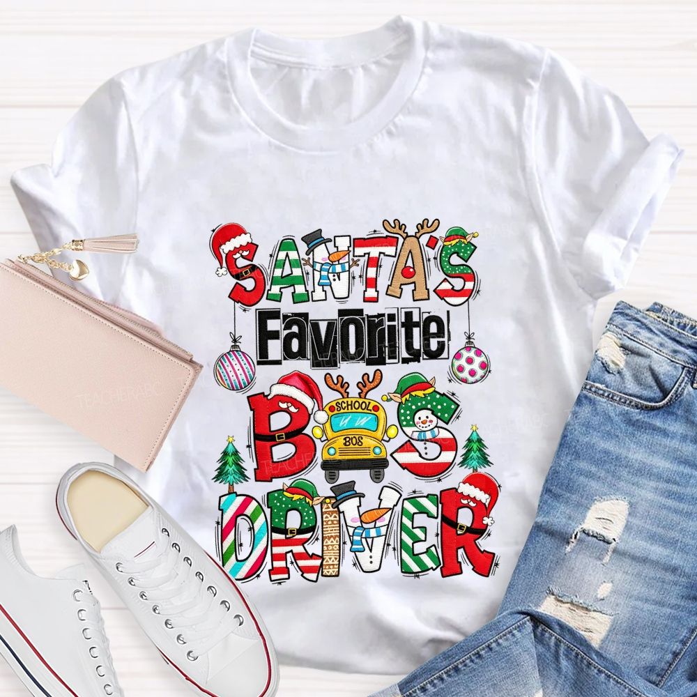 Santa's Favorite Bus Driver Christmas School Bus T-shirt