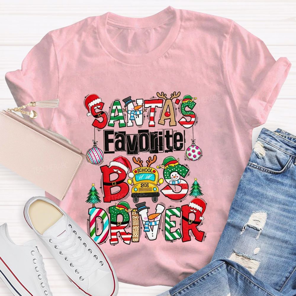 Santa's Favorite Bus Driver Christmas School Bus T-shirt