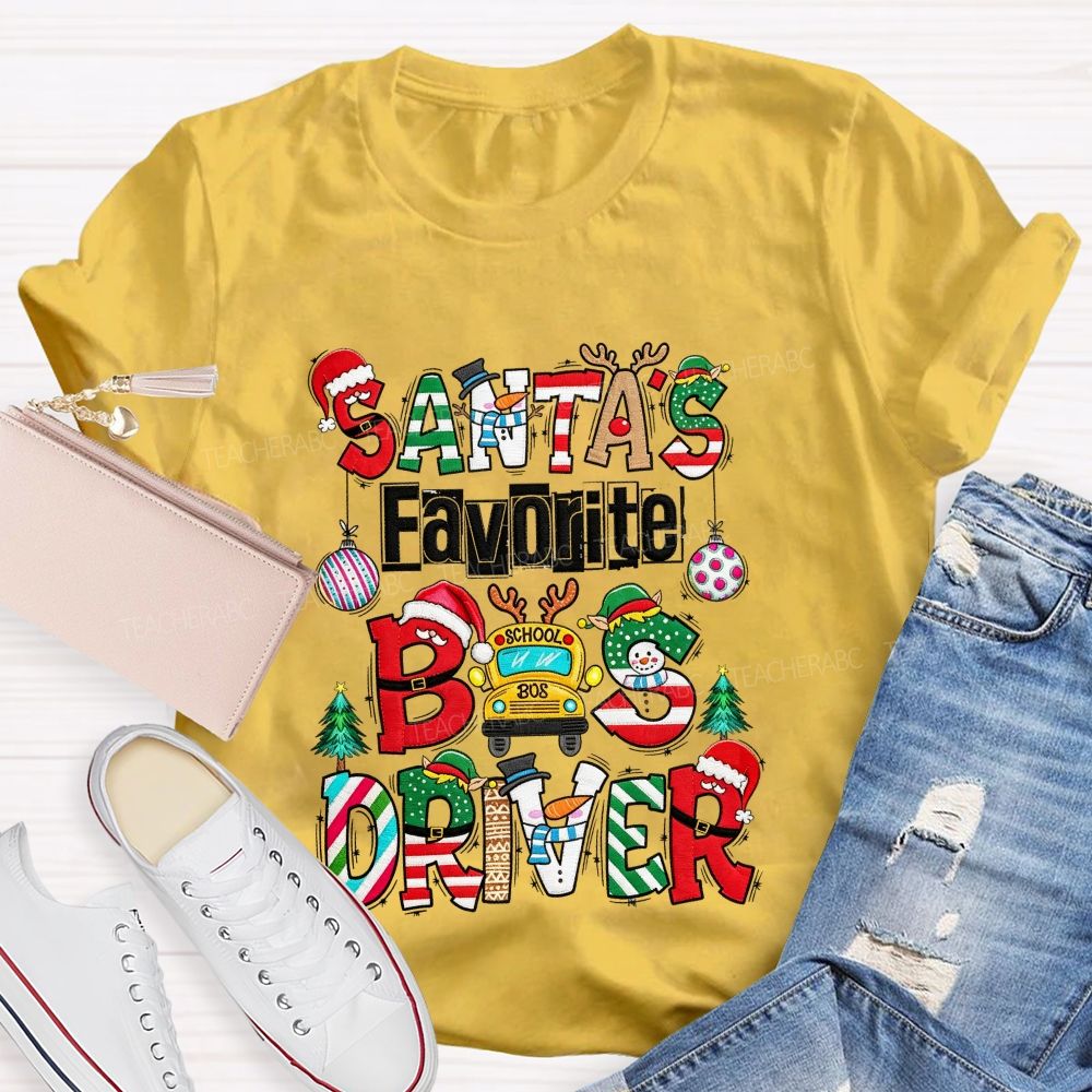Santa's Favorite Bus Driver Christmas School Bus T-shirt