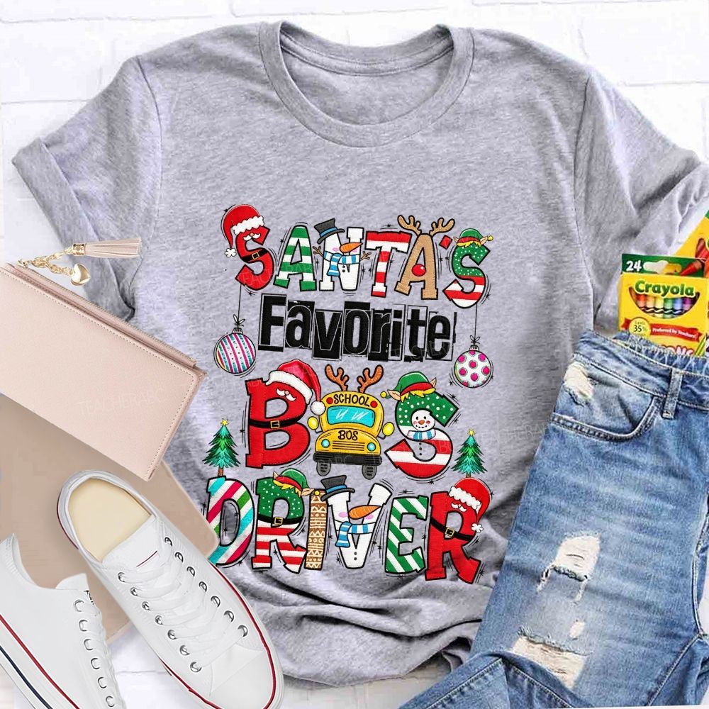 Santa's Favorite Bus Driver Christmas School Bus T-shirt
