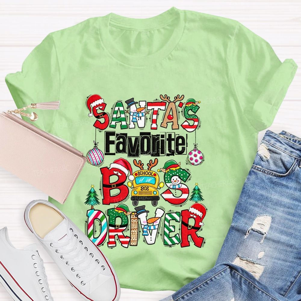Santa's Favorite Bus Driver Christmas School Bus T-shirt