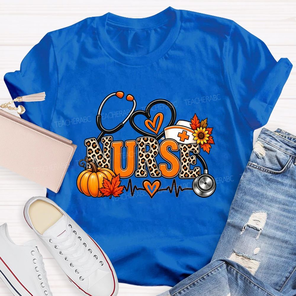 Fall Nurse Leopard Stethoscope Heartbeat T-shirt