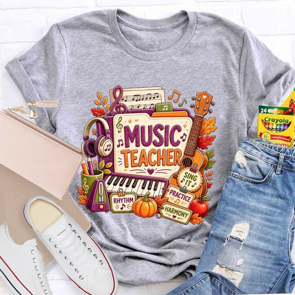 Fall Music Teacher Rhythm Harmony Vibes Teacher T-shirt