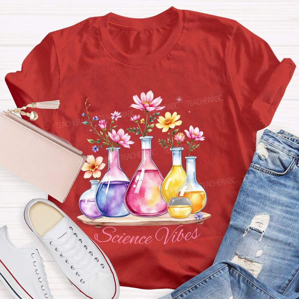 Science Vibes Floral Reagent bottle Teacher T-shirt