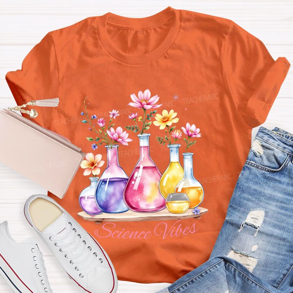 Science Vibes Floral Reagent bottle Teacher T-shirt