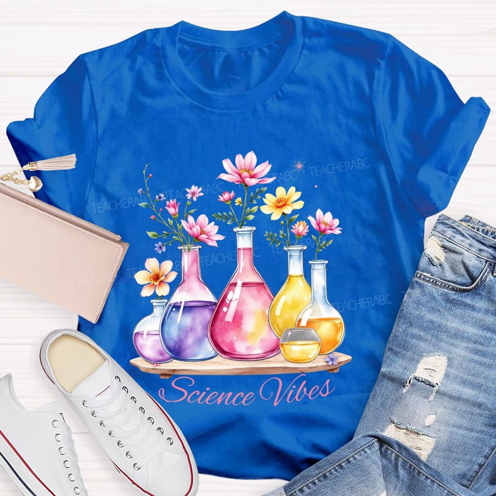 Science Vibes Floral Reagent bottle Teacher T-shirt