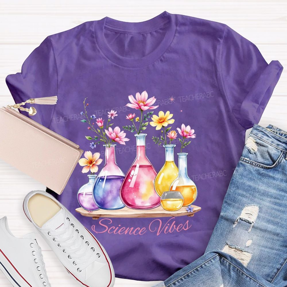 Science Vibes Floral Reagent bottle Teacher T-shirt