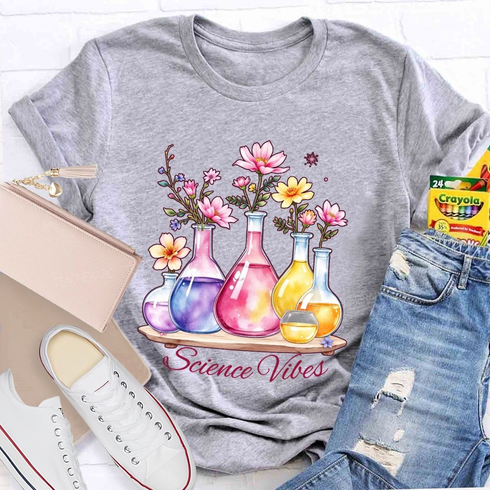 Science Vibes Floral Reagent bottle Teacher T-shirt