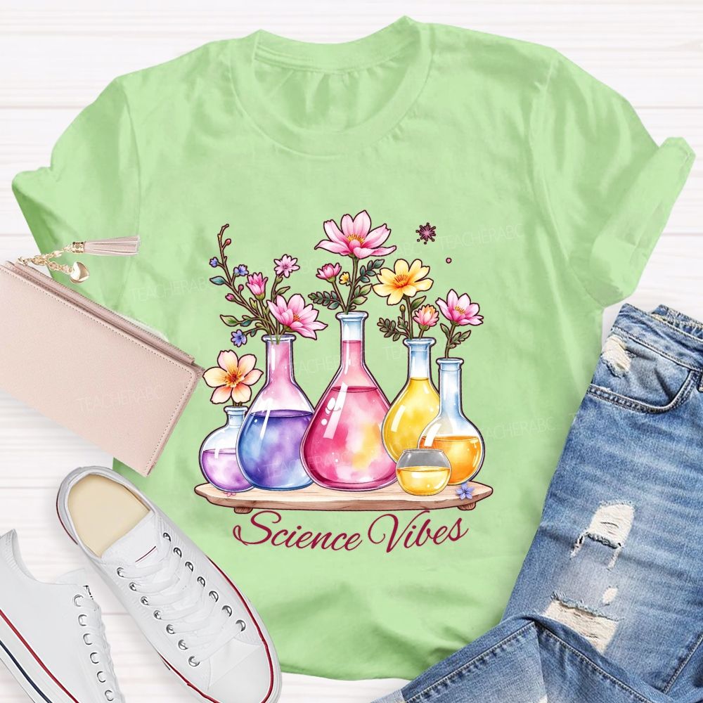 Science Vibes Floral Reagent bottle Teacher T-shirt
