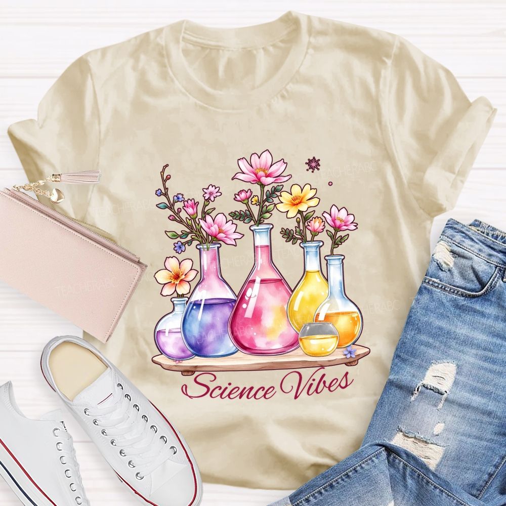 Science Vibes Floral Reagent bottle Teacher T-shirt