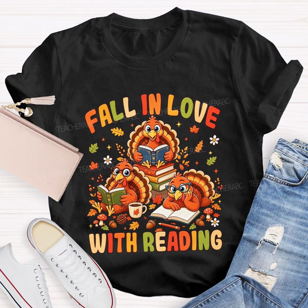 Fall Into Reading This Thanksgiving Season Teacher T-shirt