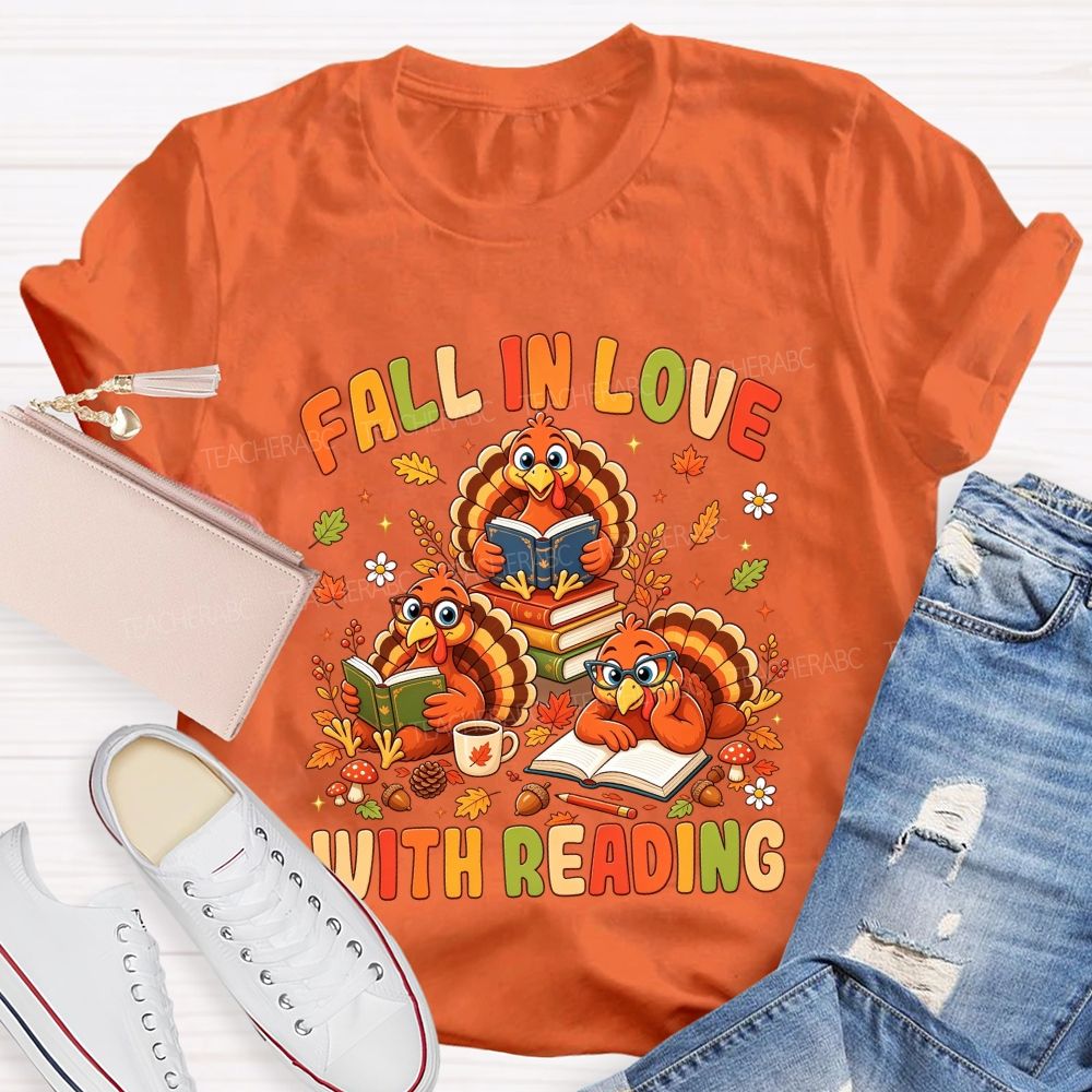 Fall Into Reading This Thanksgiving Season Teacher T-shirt