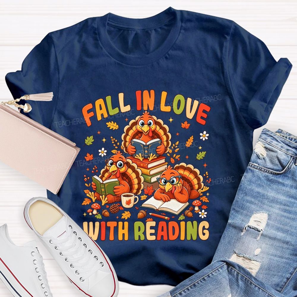 Fall Into Reading This Thanksgiving Season Teacher T-shirt