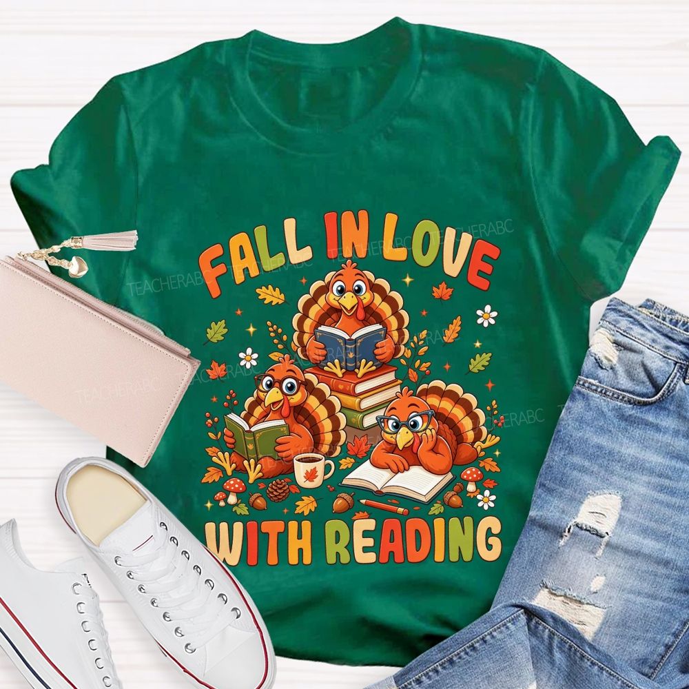 Fall Into Reading This Thanksgiving Season Teacher T-shirt
