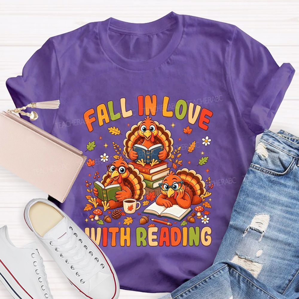 Fall Into Reading This Thanksgiving Season Teacher T-shirt