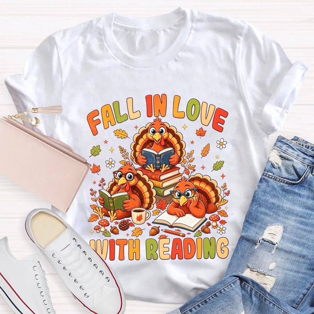 Fall Into Reading This Thanksgiving Season Teacher T-shirt