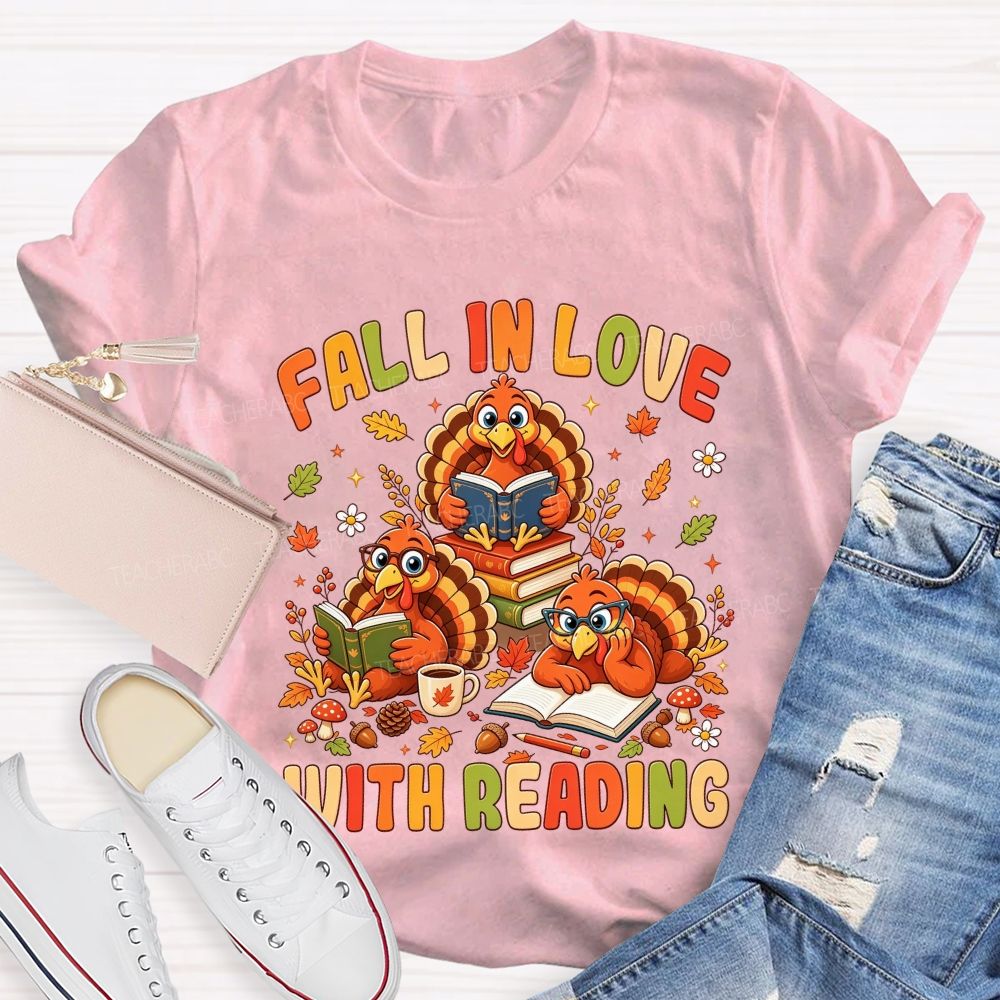 Fall Into Reading This Thanksgiving Season Teacher T-shirt