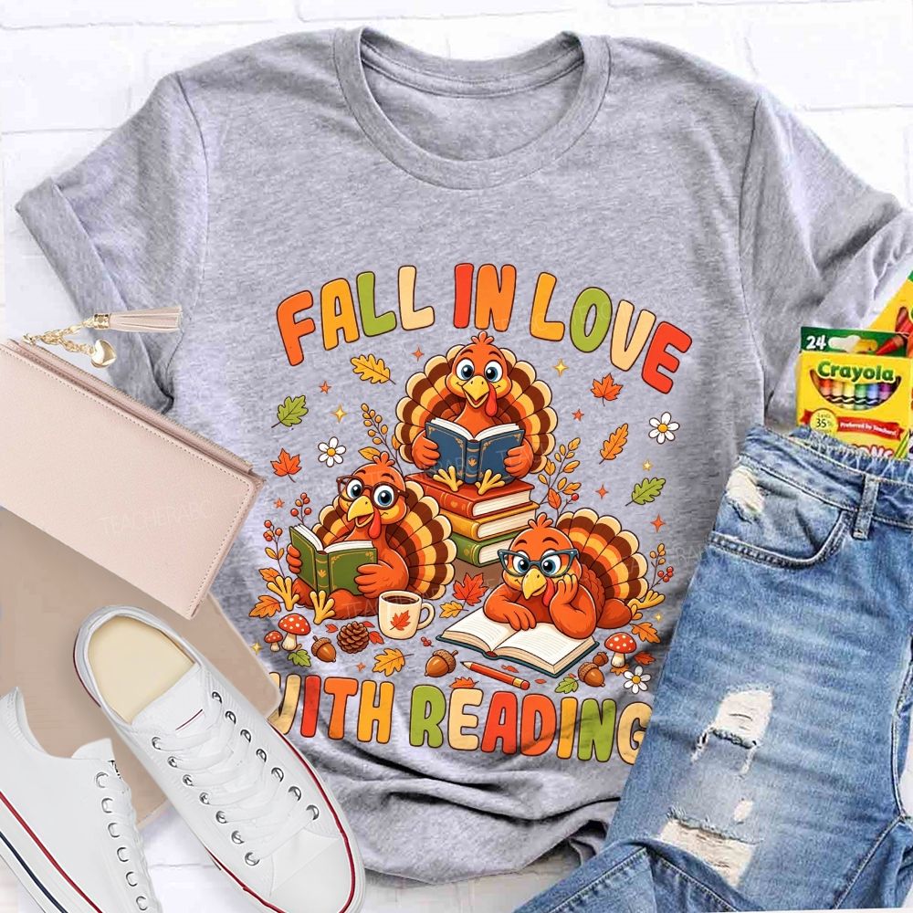 Fall Into Reading This Thanksgiving Season Teacher T-shirt