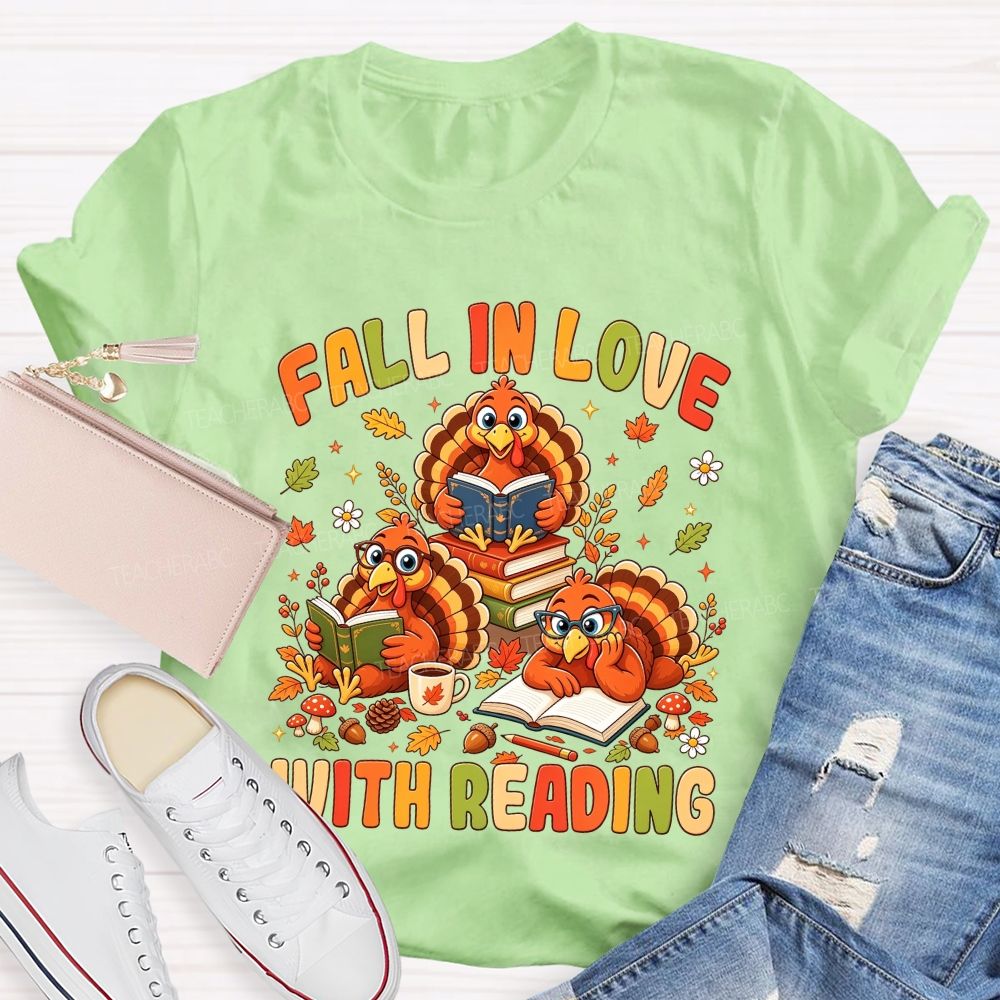 Fall Into Reading This Thanksgiving Season Teacher T-shirt