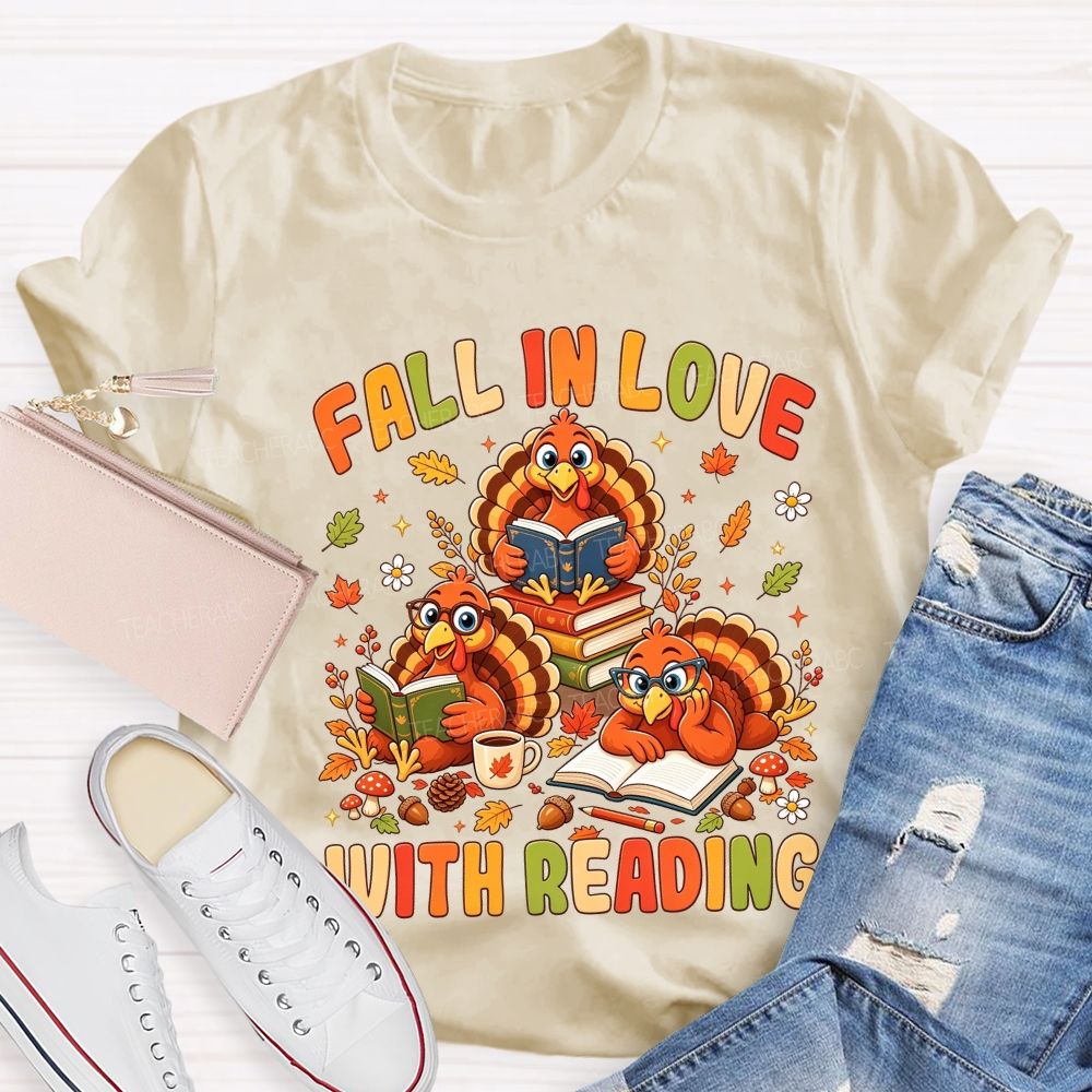 Fall Into Reading This Thanksgiving Season Teacher T-shirt