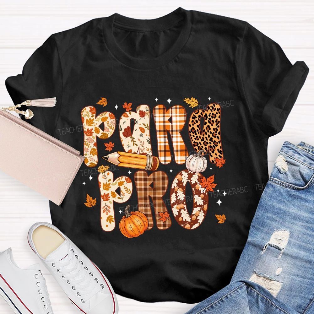 Leopard Plaid Pumpkin Maple Leaf Teacher T-shirt
