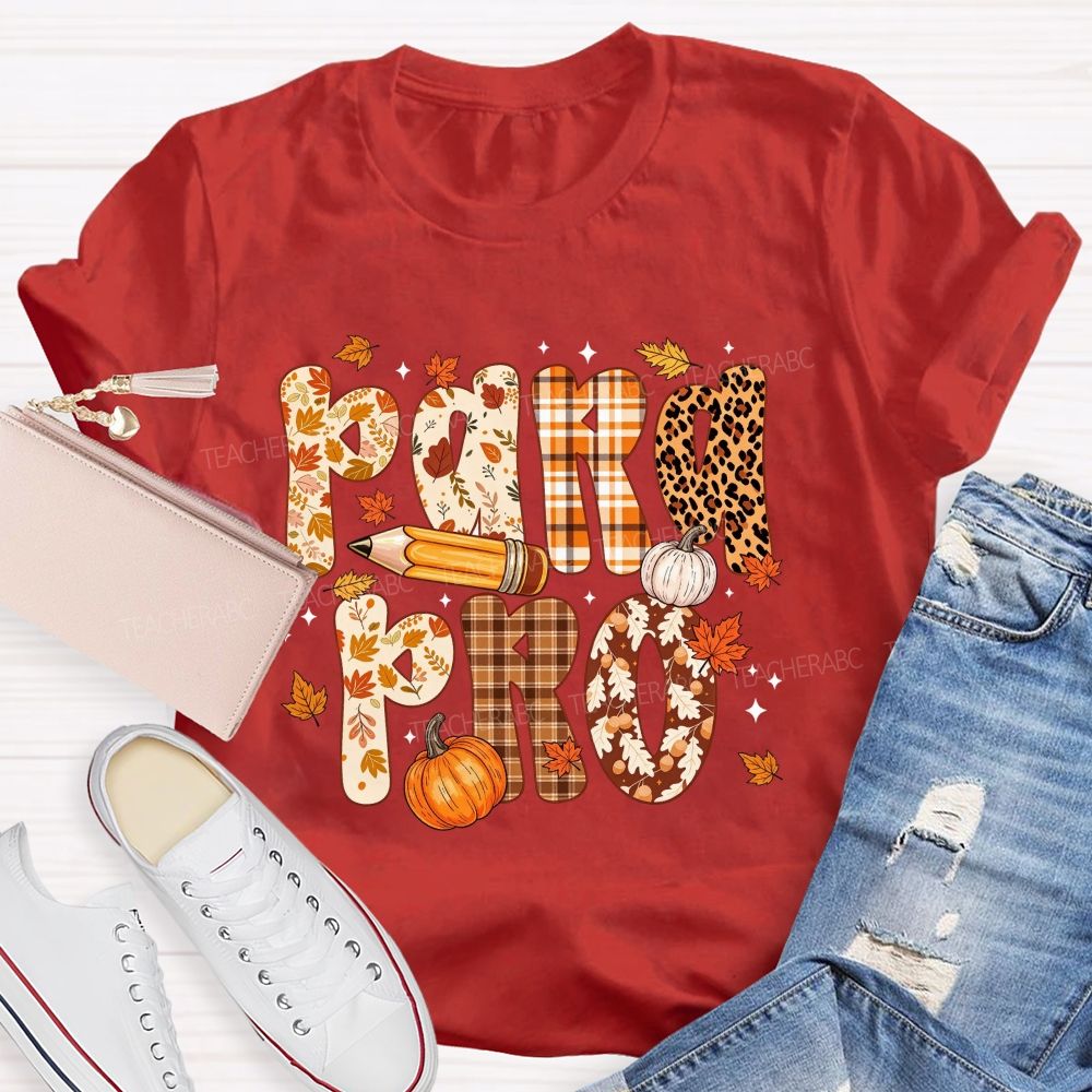 Leopard Plaid Pumpkin Maple Leaf Teacher T-shirt