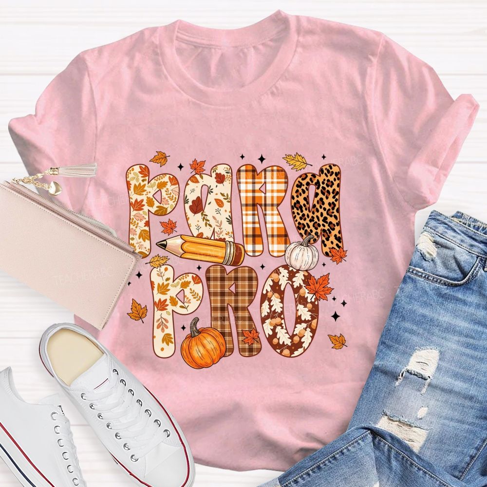 Leopard Plaid Pumpkin Maple Leaf Teacher T-shirt