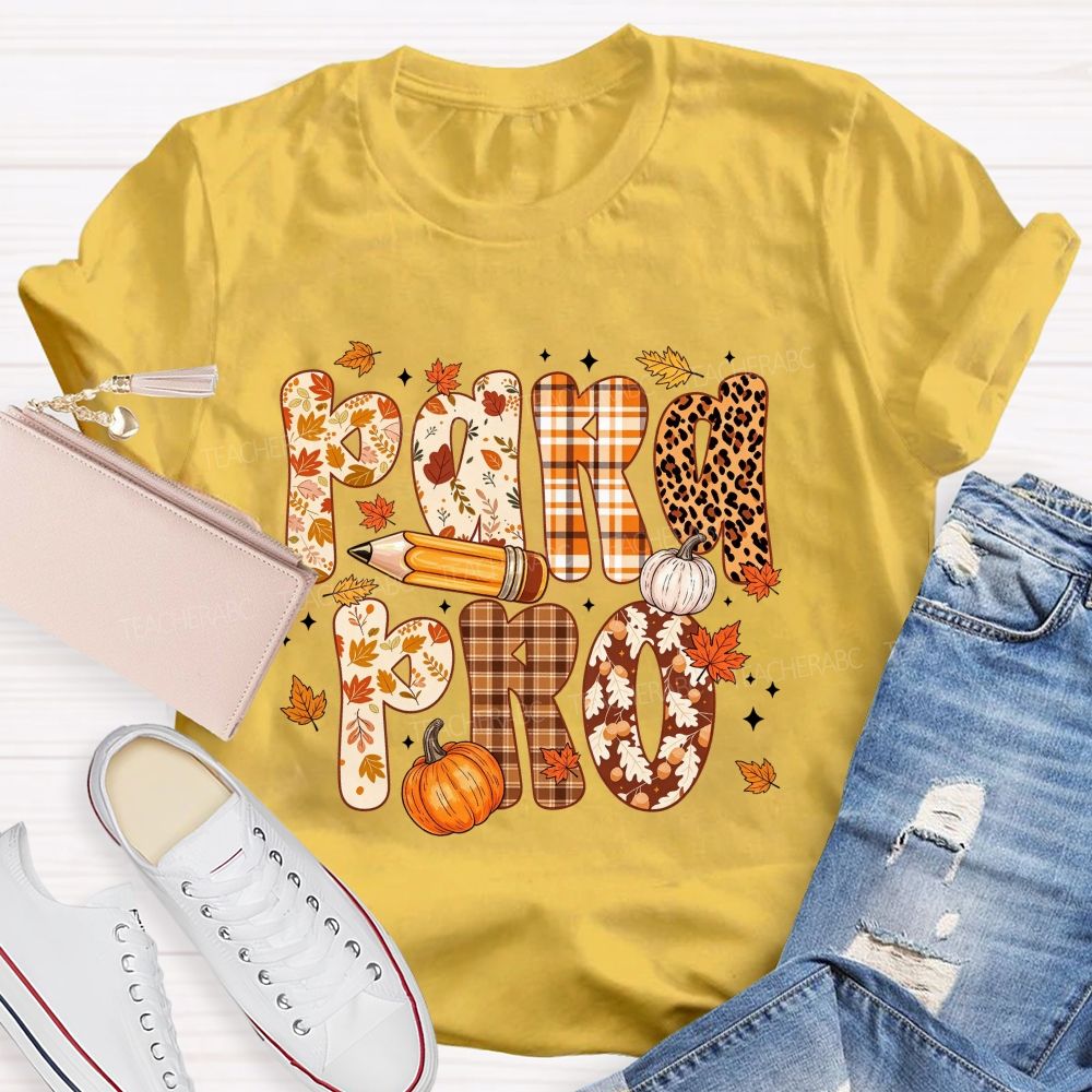 Leopard Plaid Pumpkin Maple Leaf Teacher T-shirt