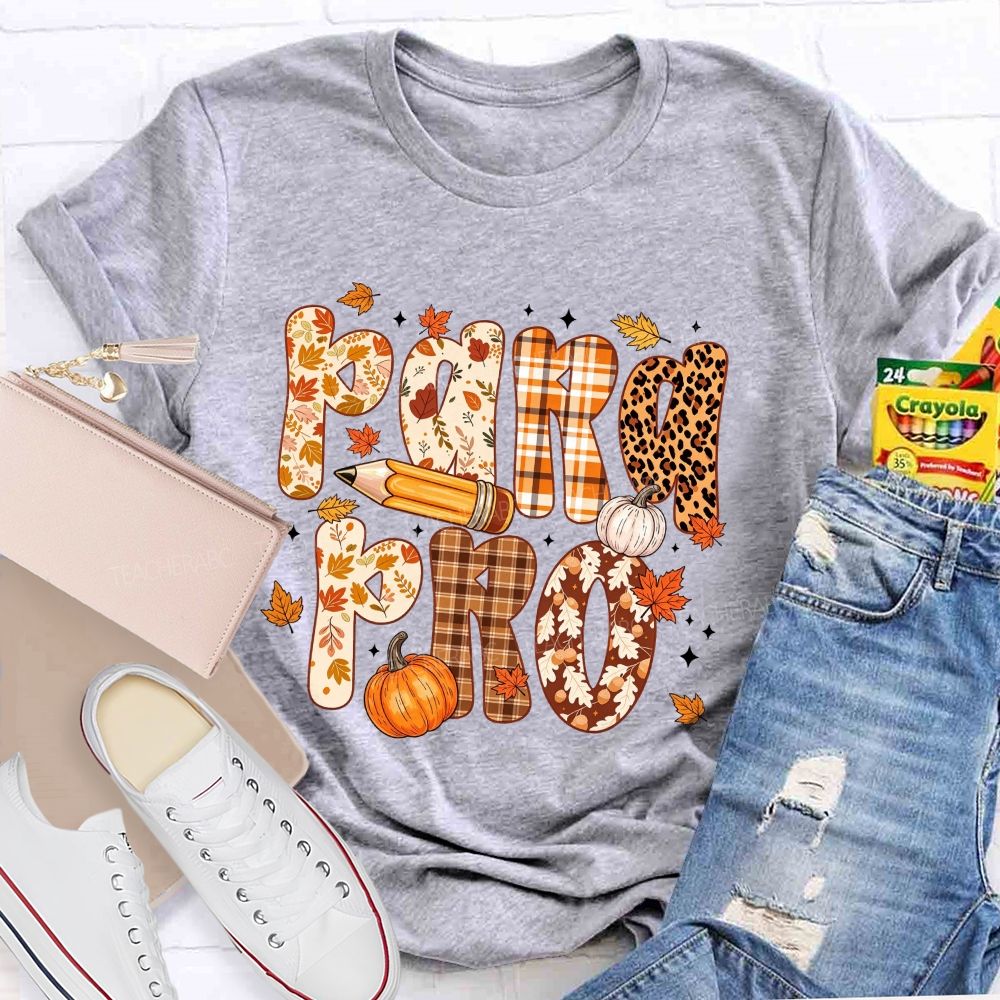 Leopard Plaid Pumpkin Maple Leaf Teacher T-shirt