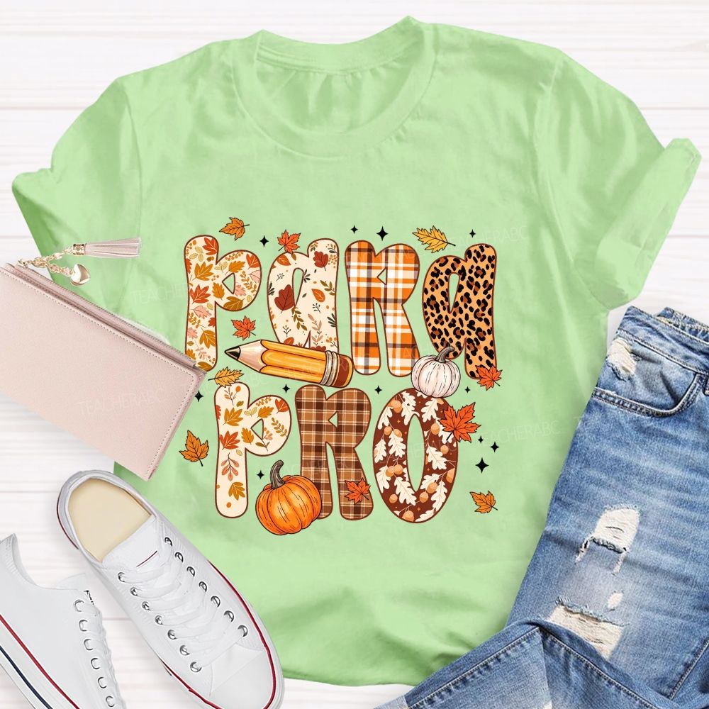 Leopard Plaid Pumpkin Maple Leaf Teacher T-shirt