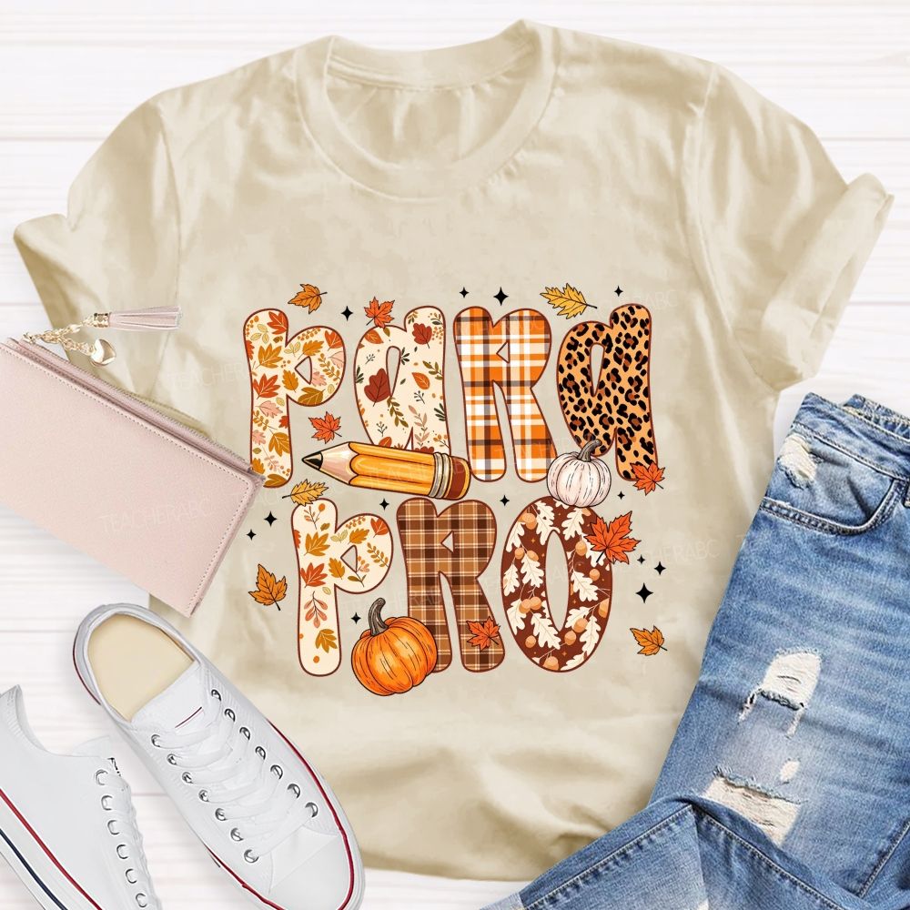 Leopard Plaid Pumpkin Maple Leaf Teacher T-shirt