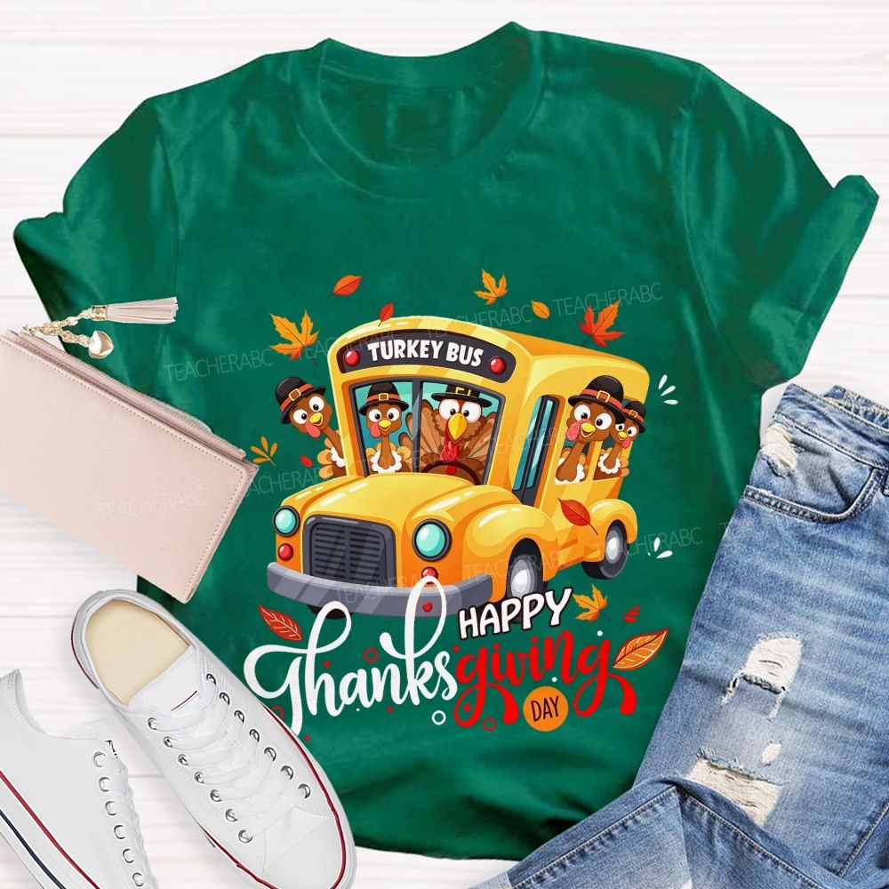 Turkey Bus Happy Thanksgiving Day T-shirt