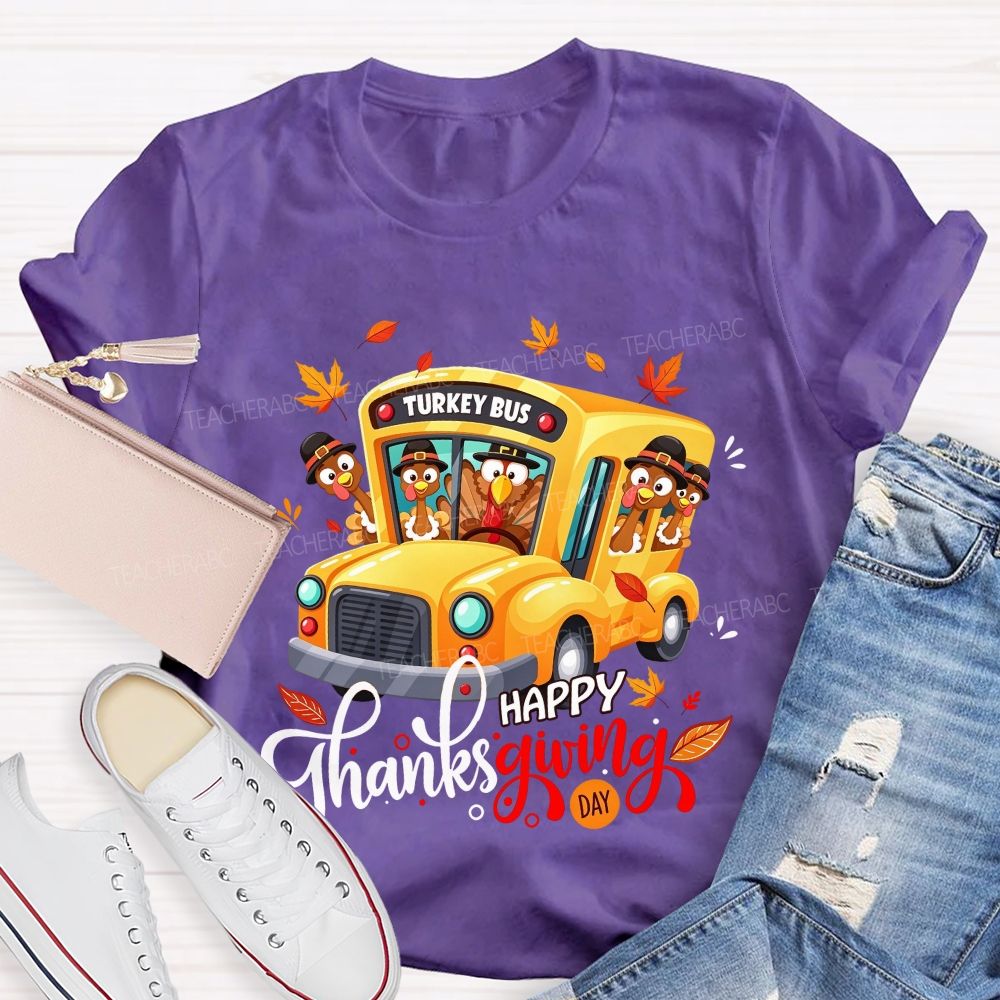 Turkey Bus Happy Thanksgiving Day T-shirt